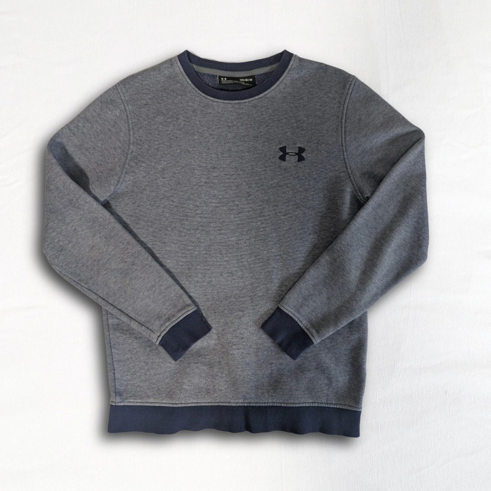 Under Armour Mens Blue Micro Stripe ColdGear Fitted Sweatshirt Size Medium M
